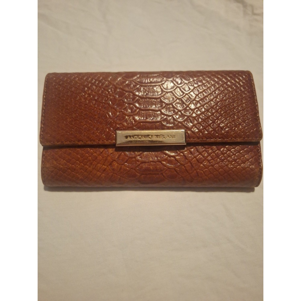 Antonio Melani Brown Animal Print Leather Bifold Logo Wallet